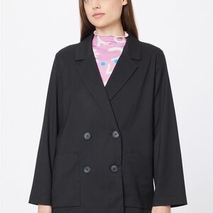 Monki Black Double-Breasted Blazer with Wide Lapel and Relaxed Fit